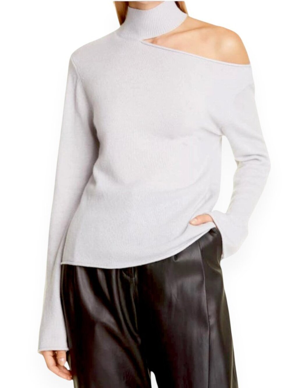 RtA Denim Langley Cutout Shoulder 100% Cashmere Sweater Lead Crystal NWT New XS